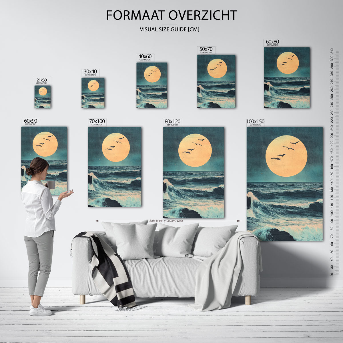 Vogels boven oceaan – staande muurposter met surrealistische uitstraling