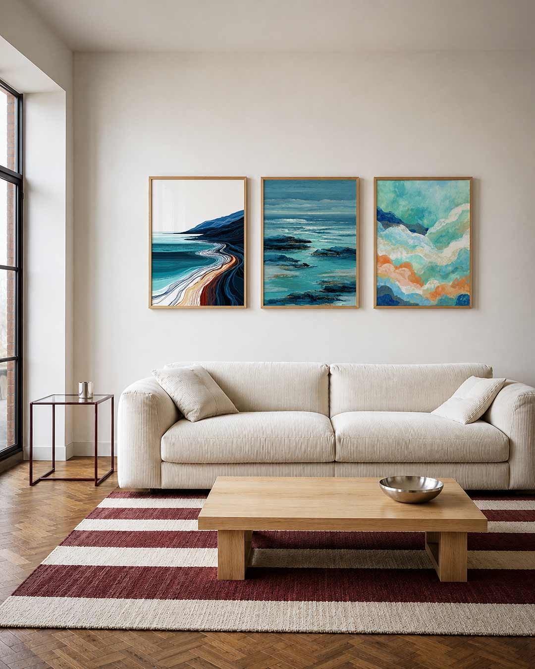 Golvend lijnenspel driedelige posterset – deze posterset in drie delen toont vloeiende lijnen in
