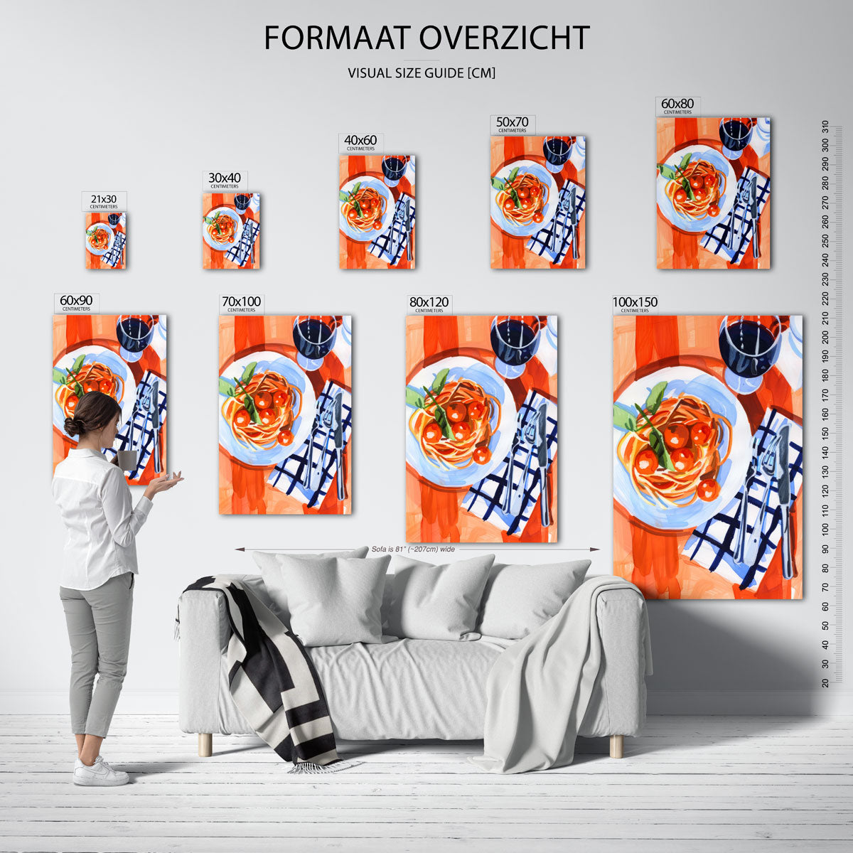 Spaghetti en wijn – staande muurposter voor keuken of eethoek