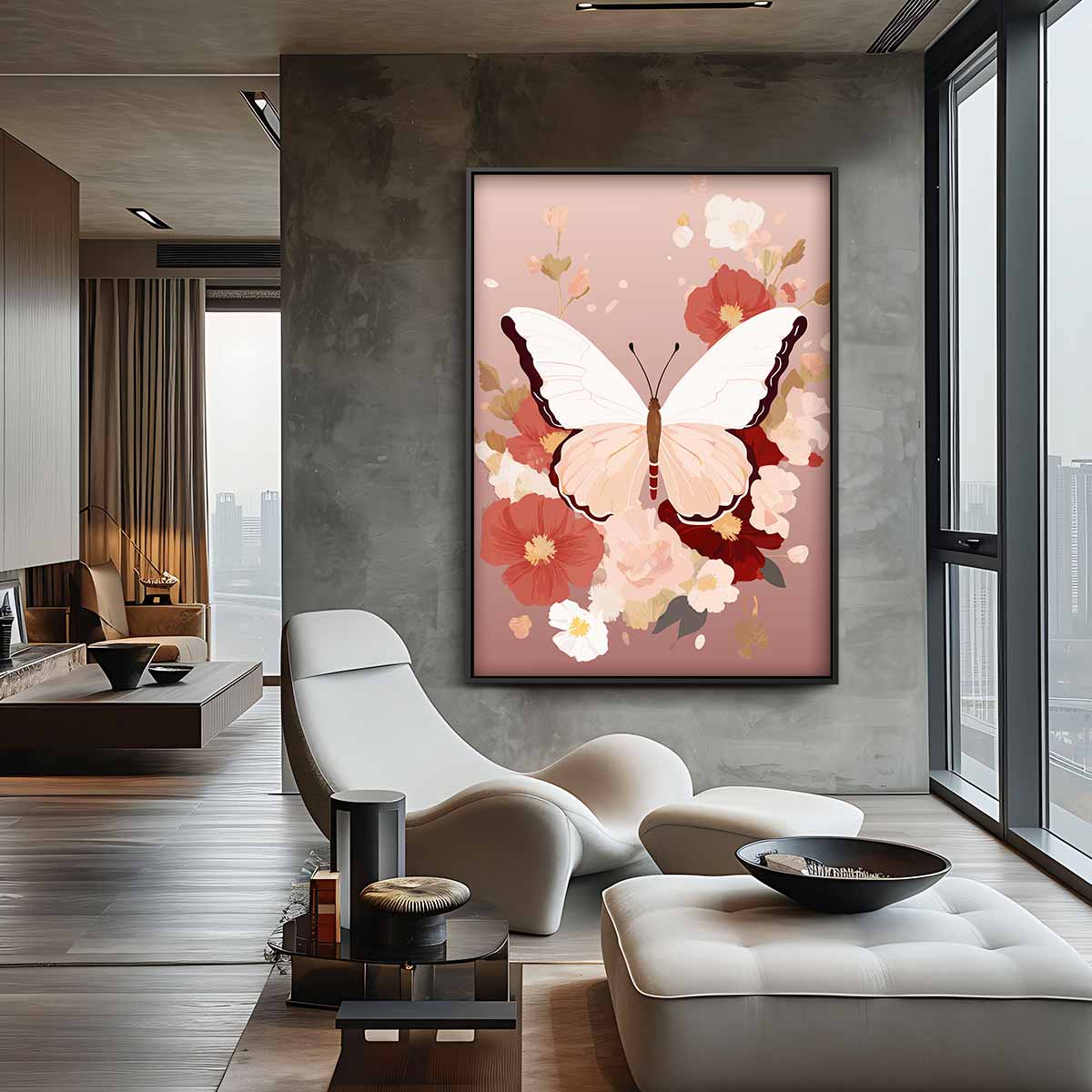 Vlinder en Bloemenpracht – canvas wanddecoratie in portret formaat