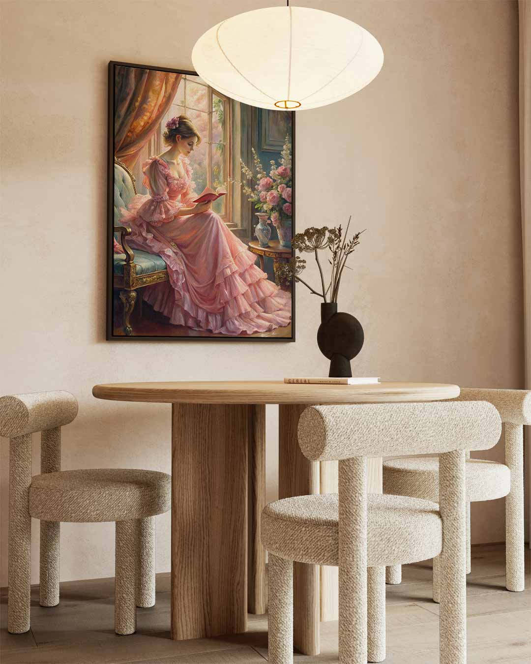 Romantische Lezer bij het Raam – canvas wanddecoratie in portret formaat