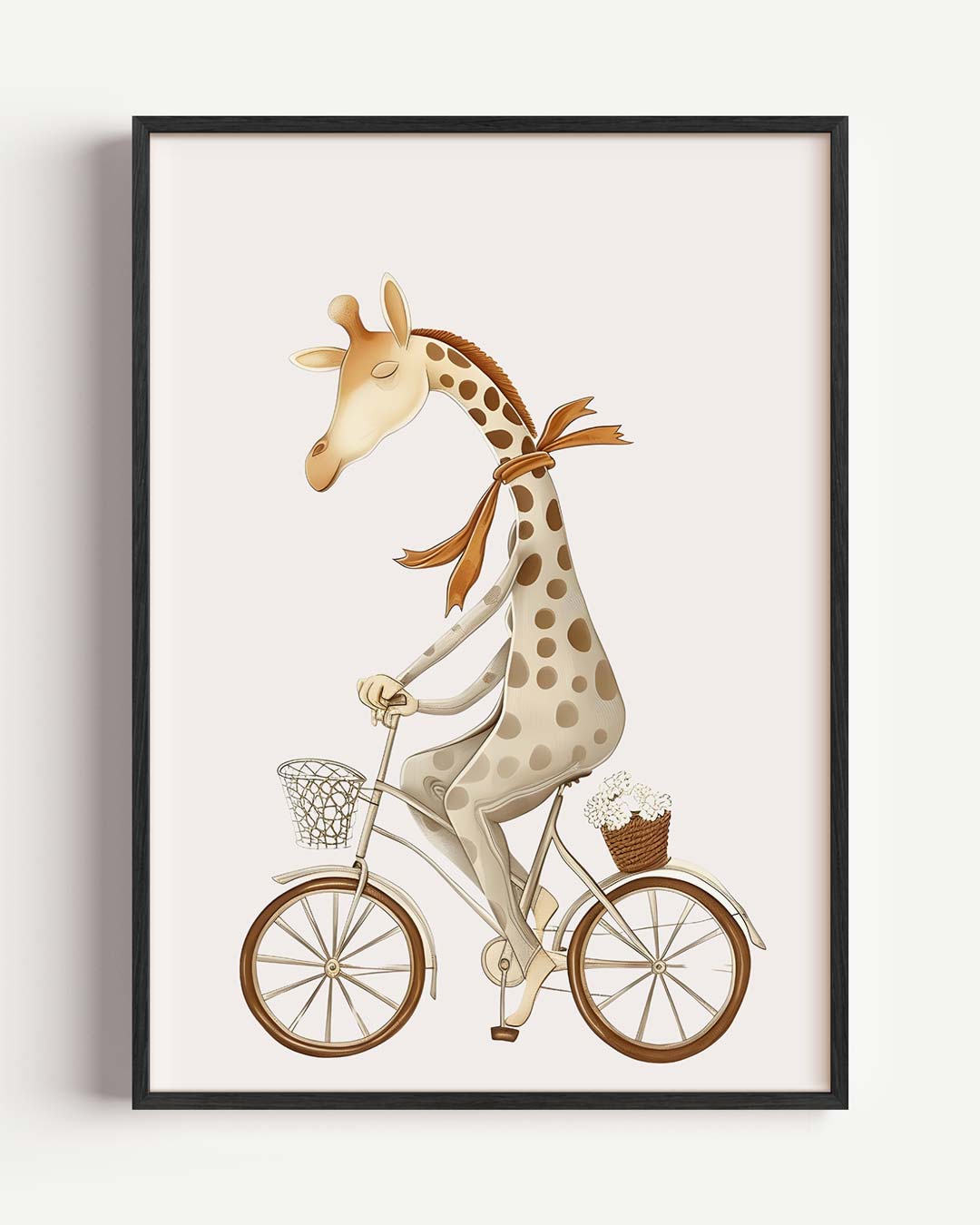 Dromerige Giraffe op Fiets – kids portret poster als wanddecoratie