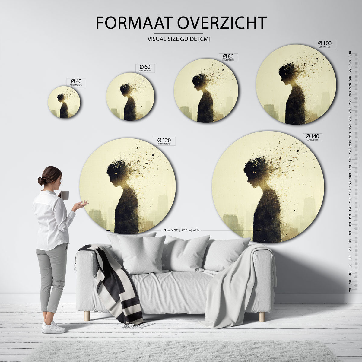 Silhouet van figuur – ronde muurdecoratie met vrouwelijk portret