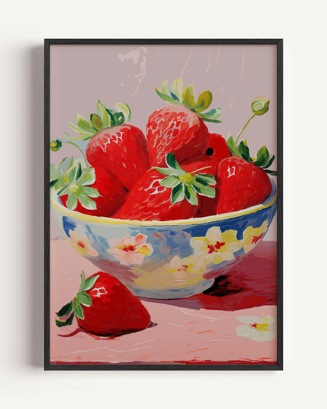 Aardbeien in Bloemenkom – zomer portret poster als wanddecoratie