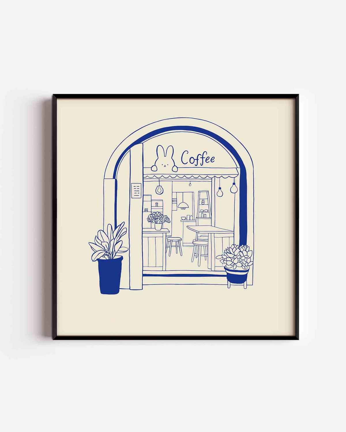 Koffiehuis illustratie – Aziatische vierkante poster als wanddecoratie