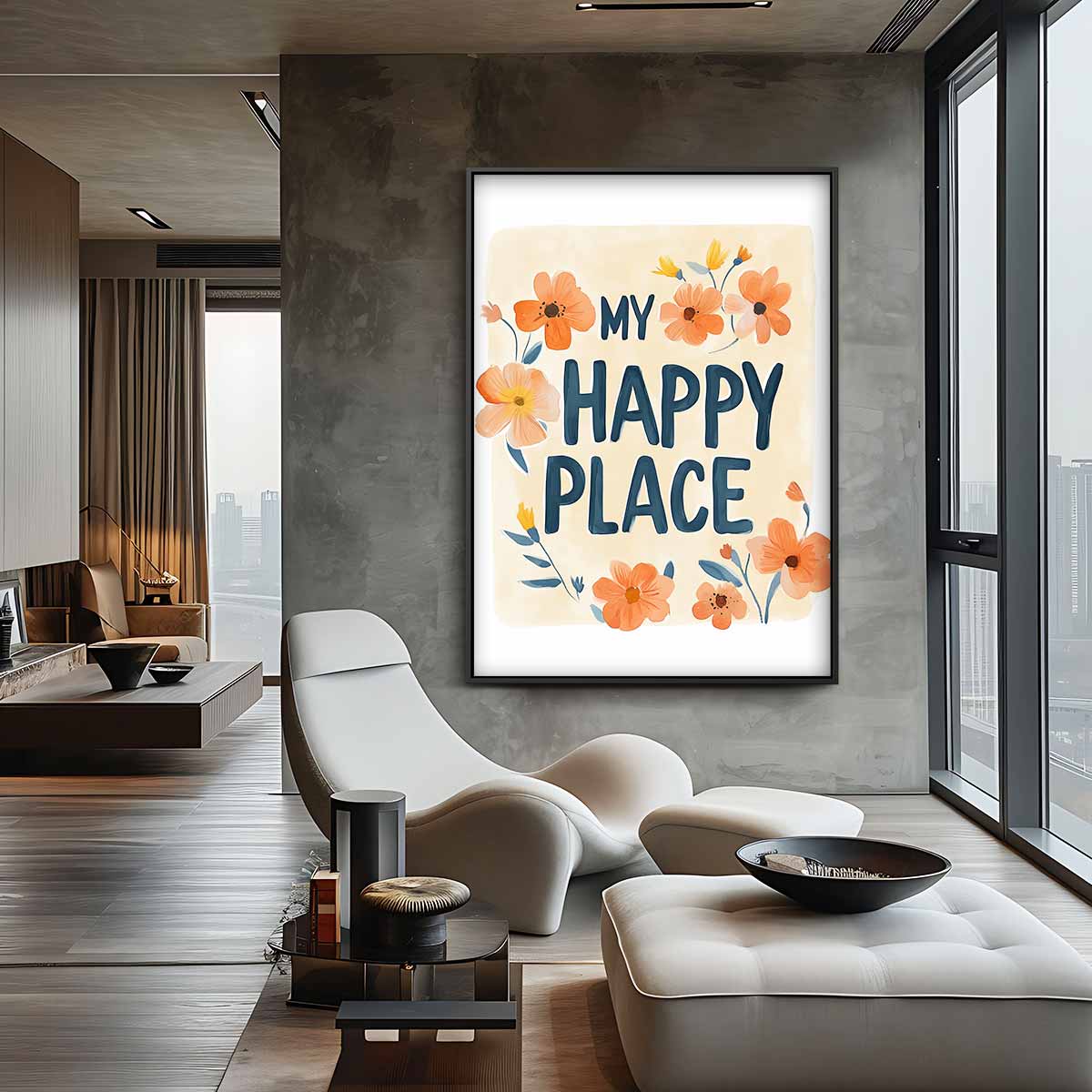 My Happy Place Bloemenkunst – canvas wanddecoratie in portret formaat