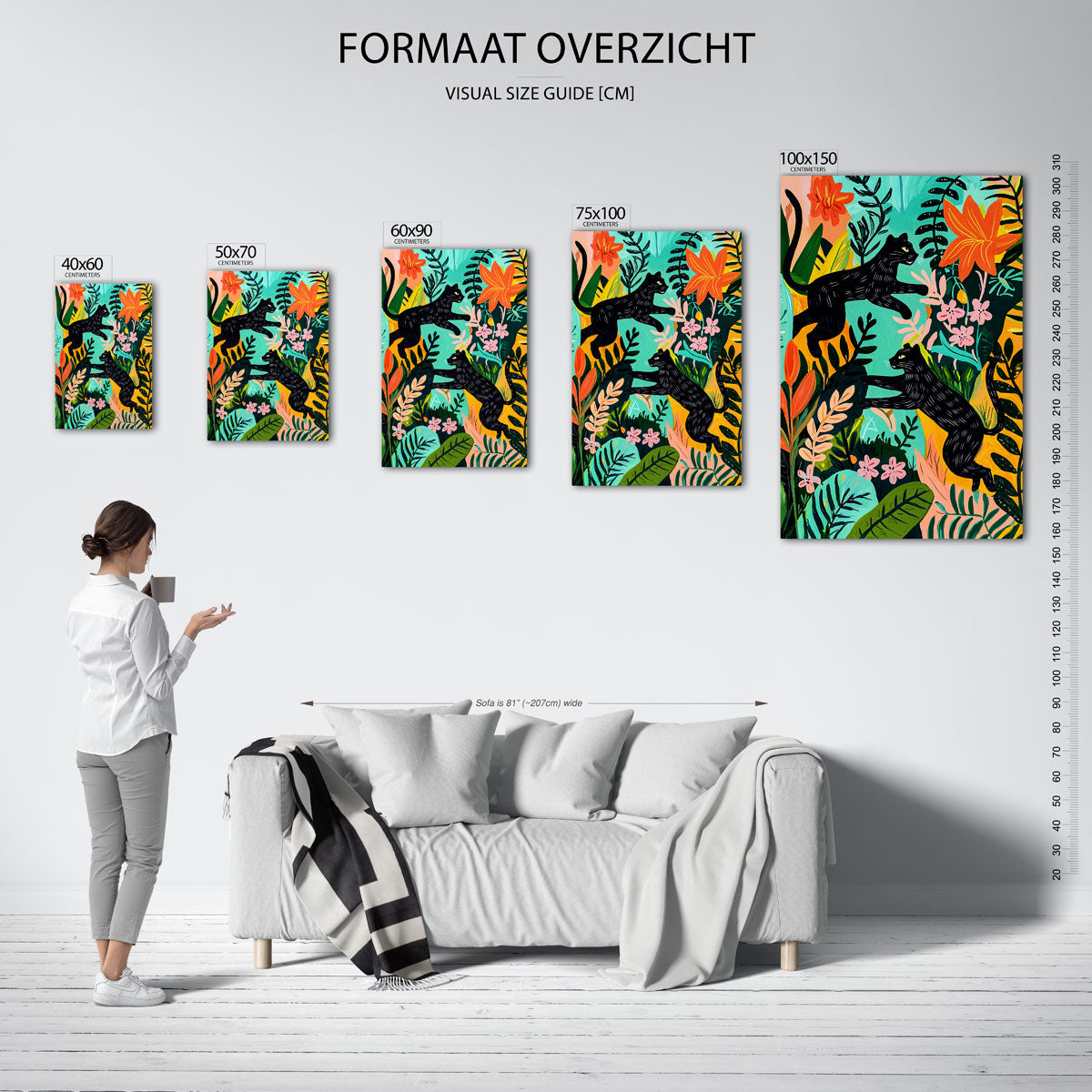 Speelse dieren in jungle – staand wanddecoratie kunstwerk