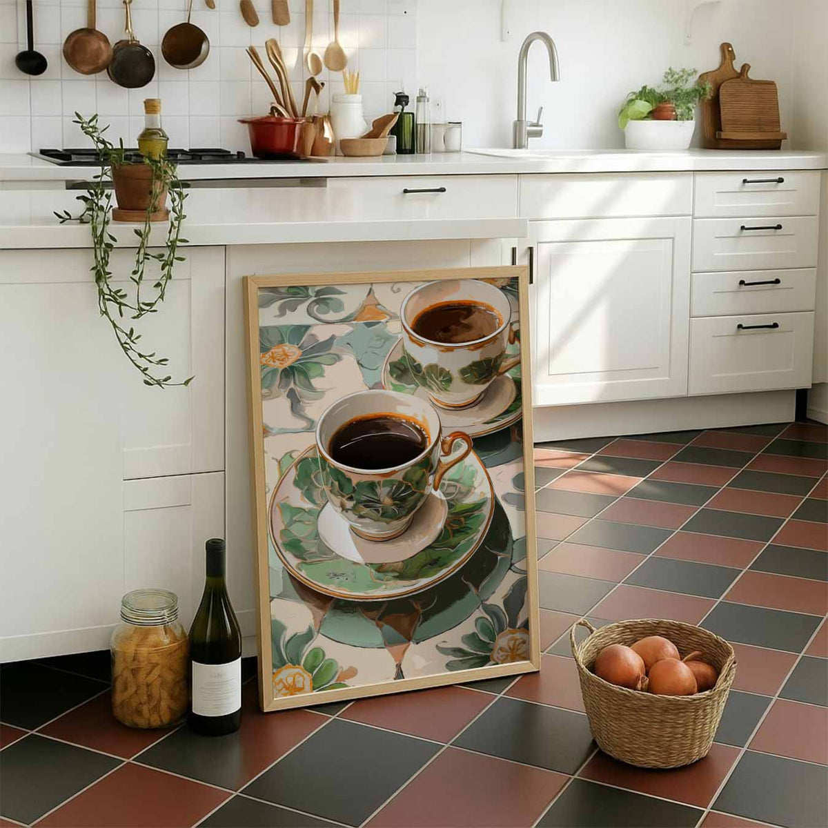 Sfeervolle Koffie Moment – staande muurposter voor keuken of eethoek