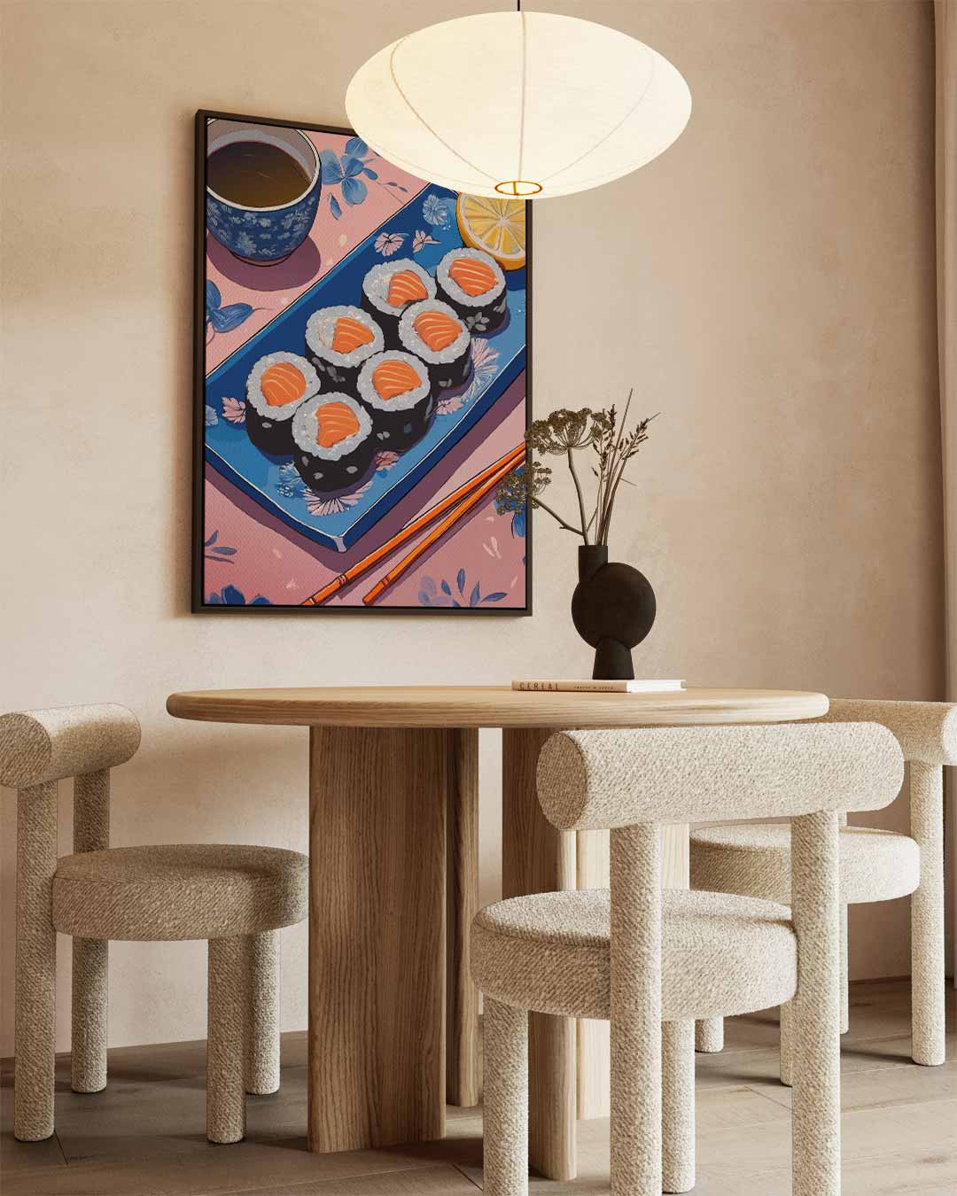 Sushi en Thee Tafereel – canvas wanddecoratie in portret formaat