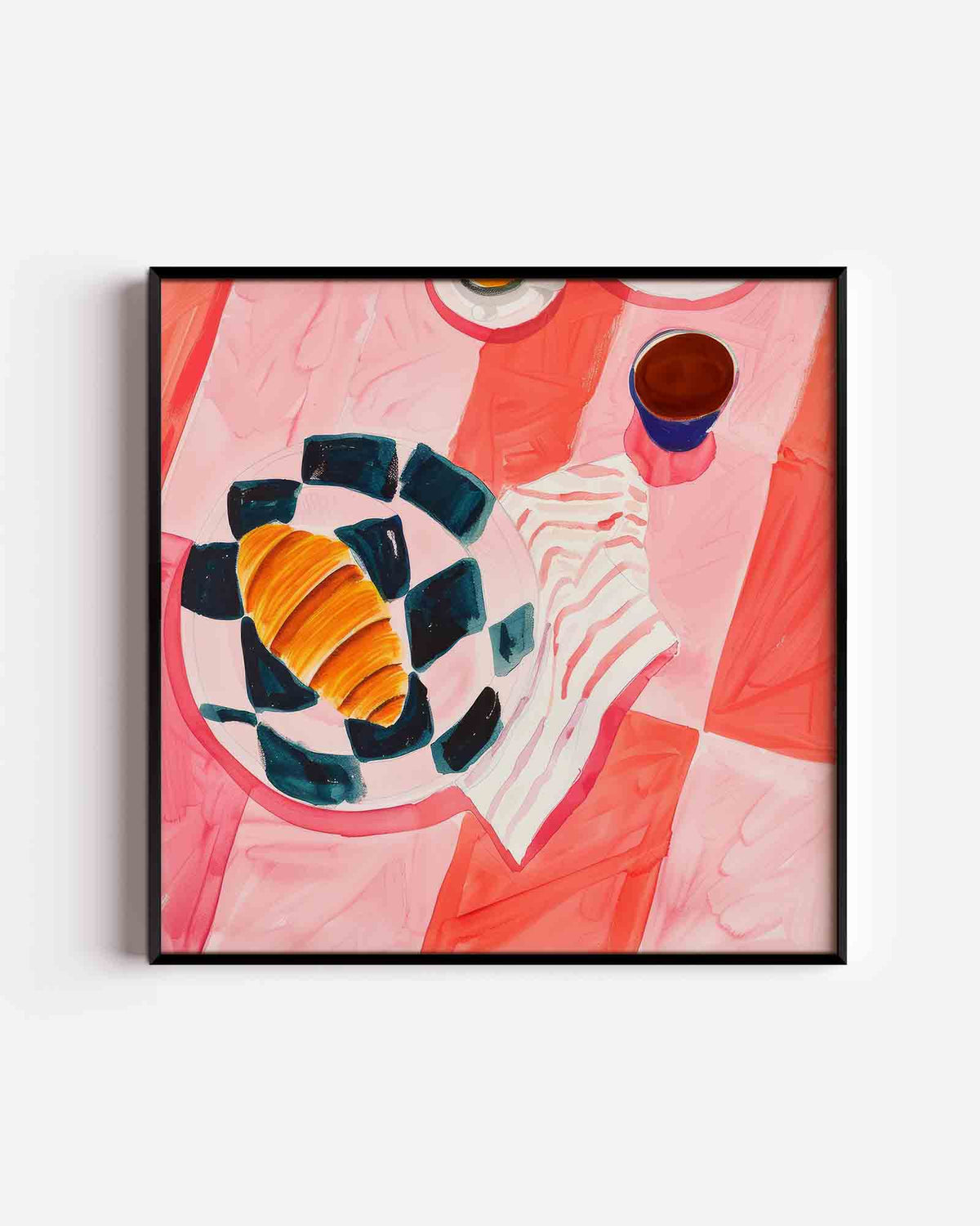 Ontbijt met croissant – keuken vierkante poster als wanddecoratie