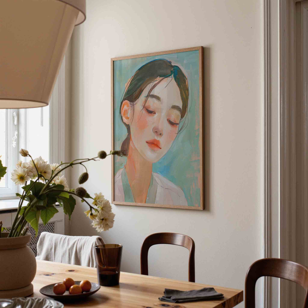 Portret met gesloten ogen – eigentijdse illustratie poster in staand formaat