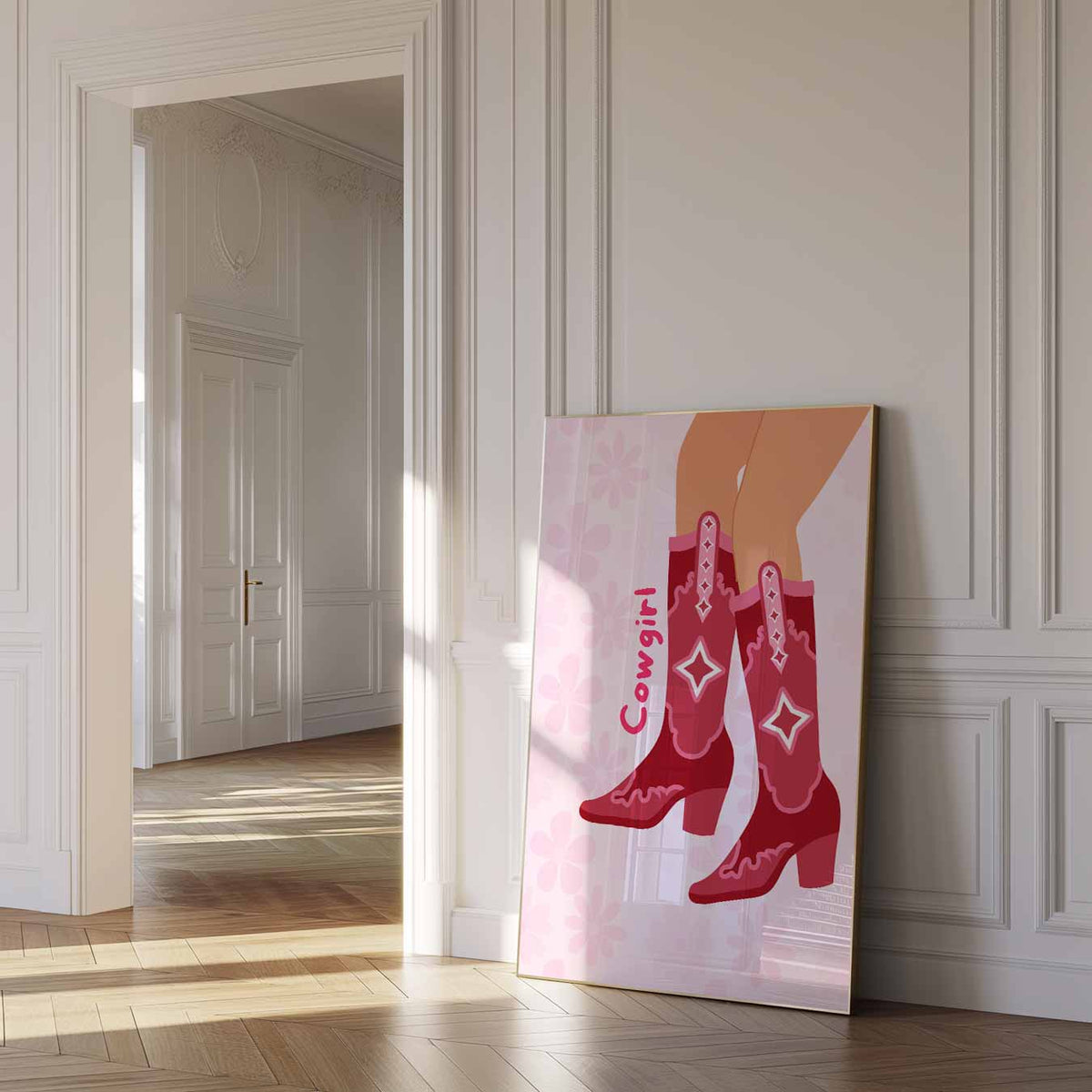 Stoere Cowgirl Boots – paas poster als vrolijke staande wanddecoratie