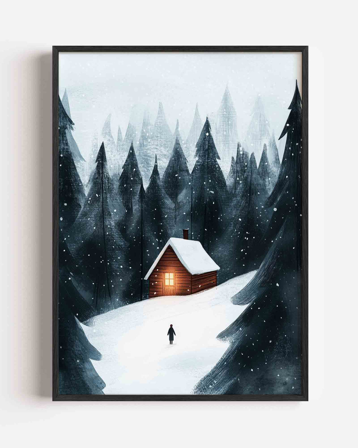 Sneeuwlandschap met huis – kids portret poster als wanddecoratie