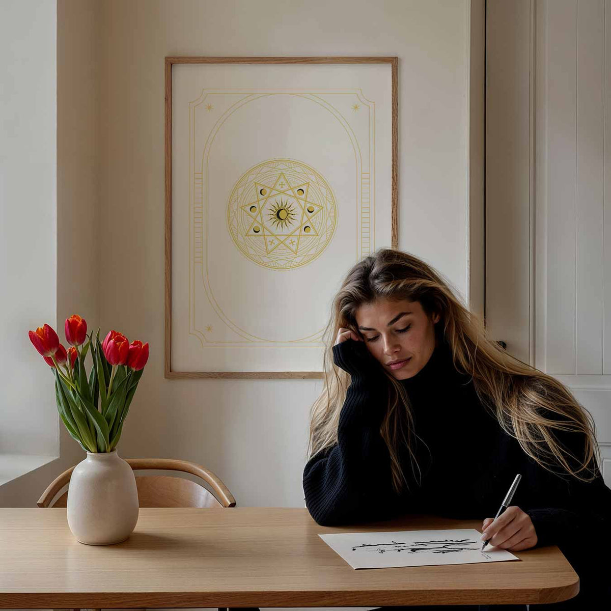 Zon en Maan Fase Mandala – mindful portret poster, afbeelding 7