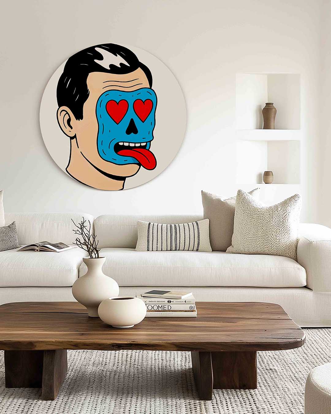 Blauw masker portret – dierenprint muurcirkel voor aan de muur