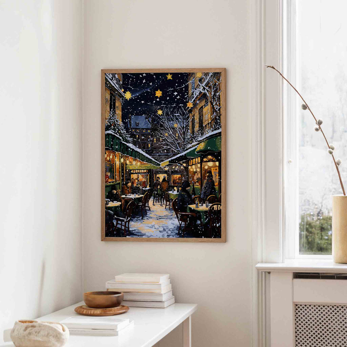 Winteravond terras – staande kerst wanddecoratie van WallArtistic