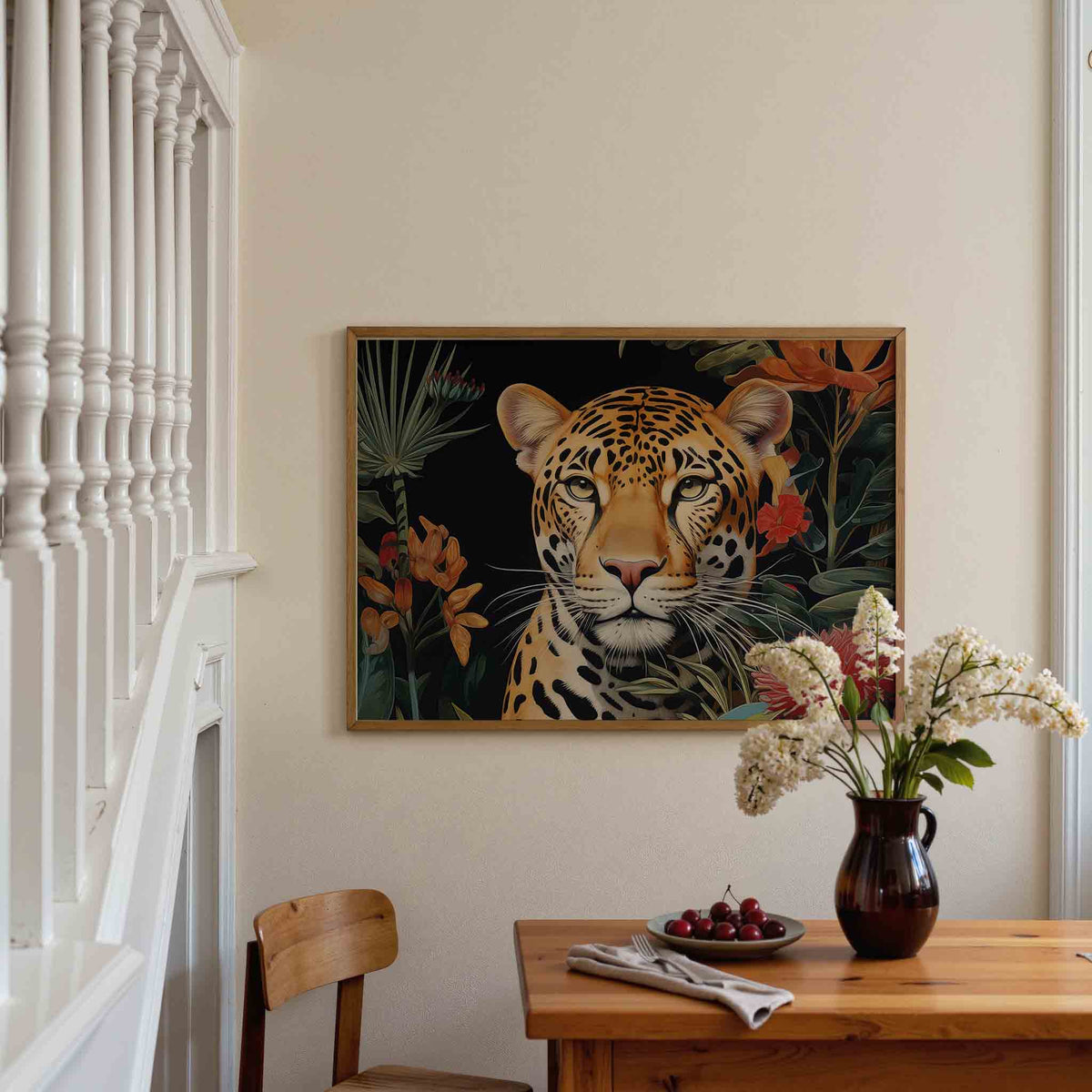 Luipaard met bloemen – tropische poster in liggend formaat