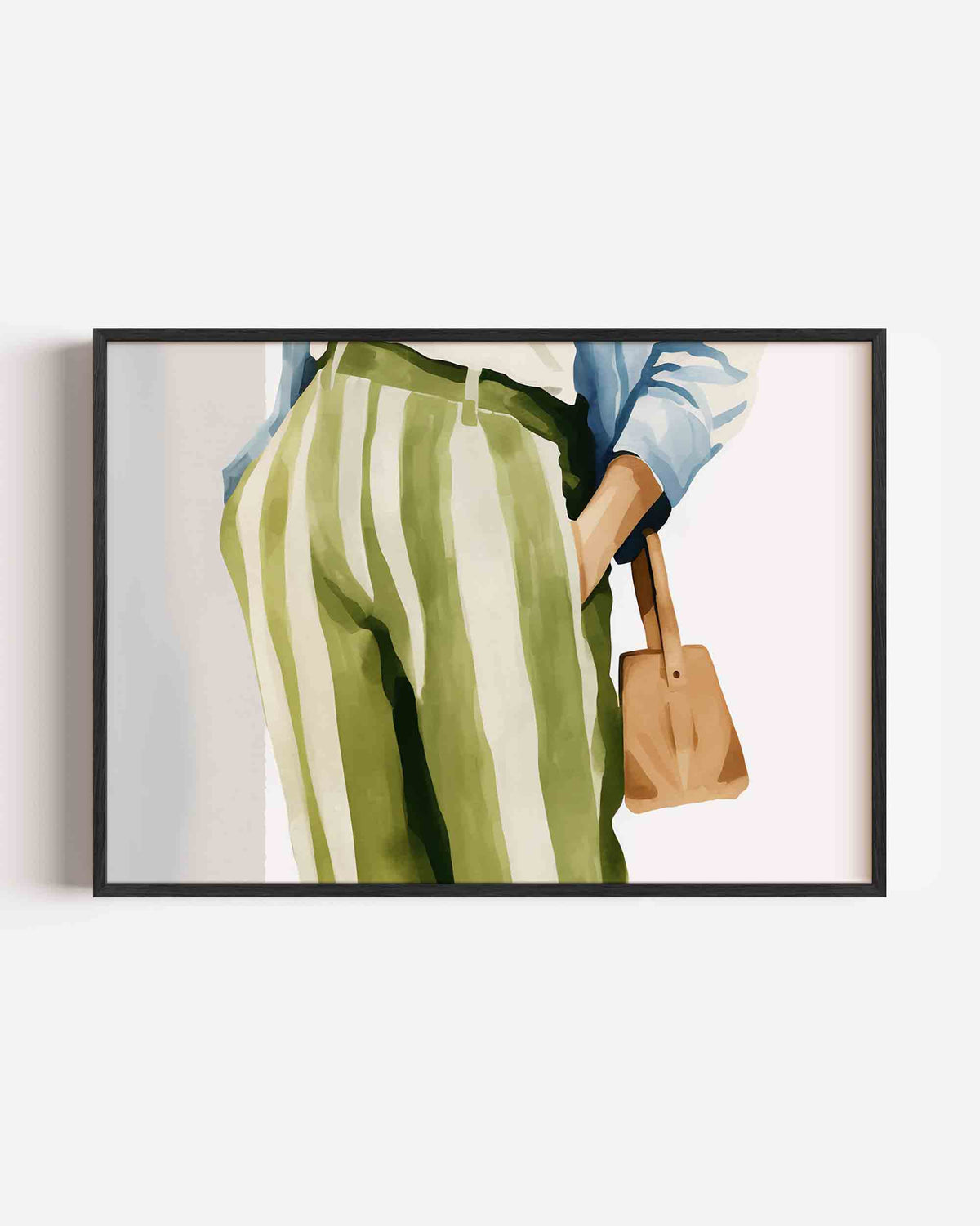 Gestreepte broek en tas – hedendaagse illustratie poster in landscape formaat