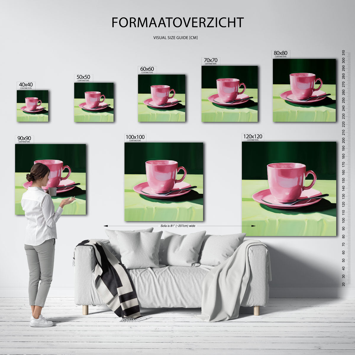 Roze kop en schotel – vierkante muurposter voor keuken of eethoek
