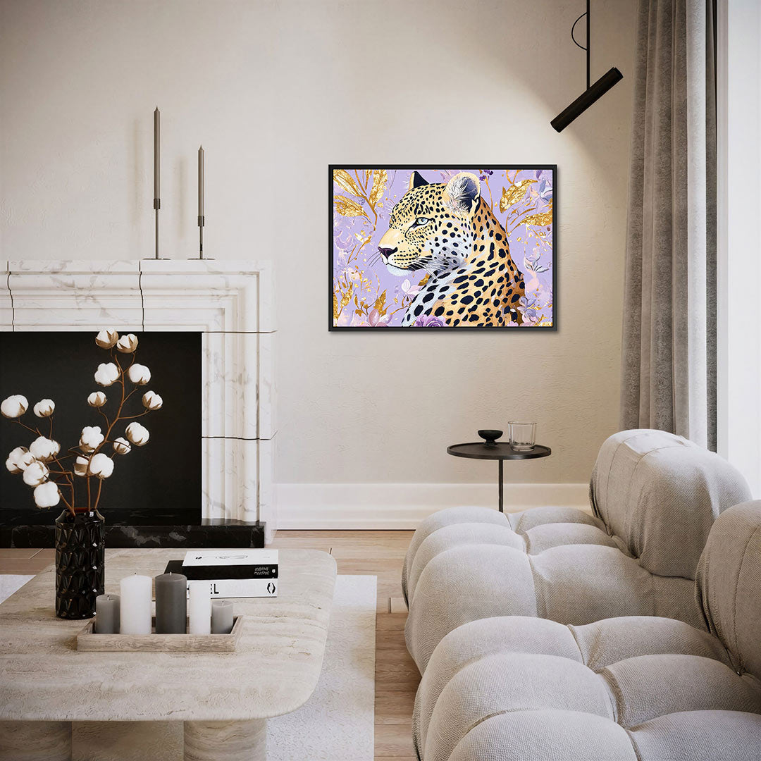 Luipaard en bloemen – liggende wanddecoratie
