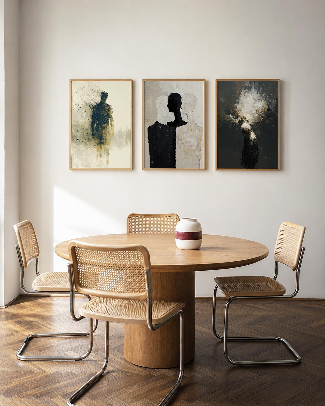 Vervagende silhouet driedelige posterset in interieur