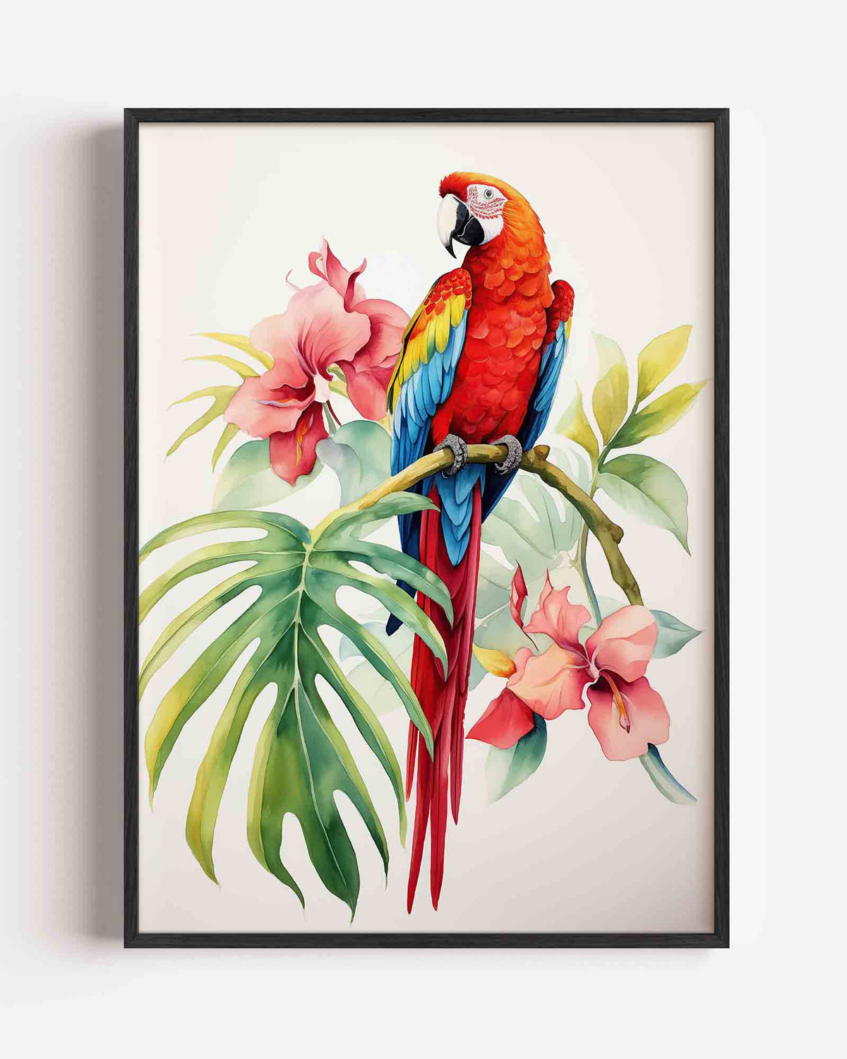 Papegaai met bloemen – jungle portret poster als wanddecoratie