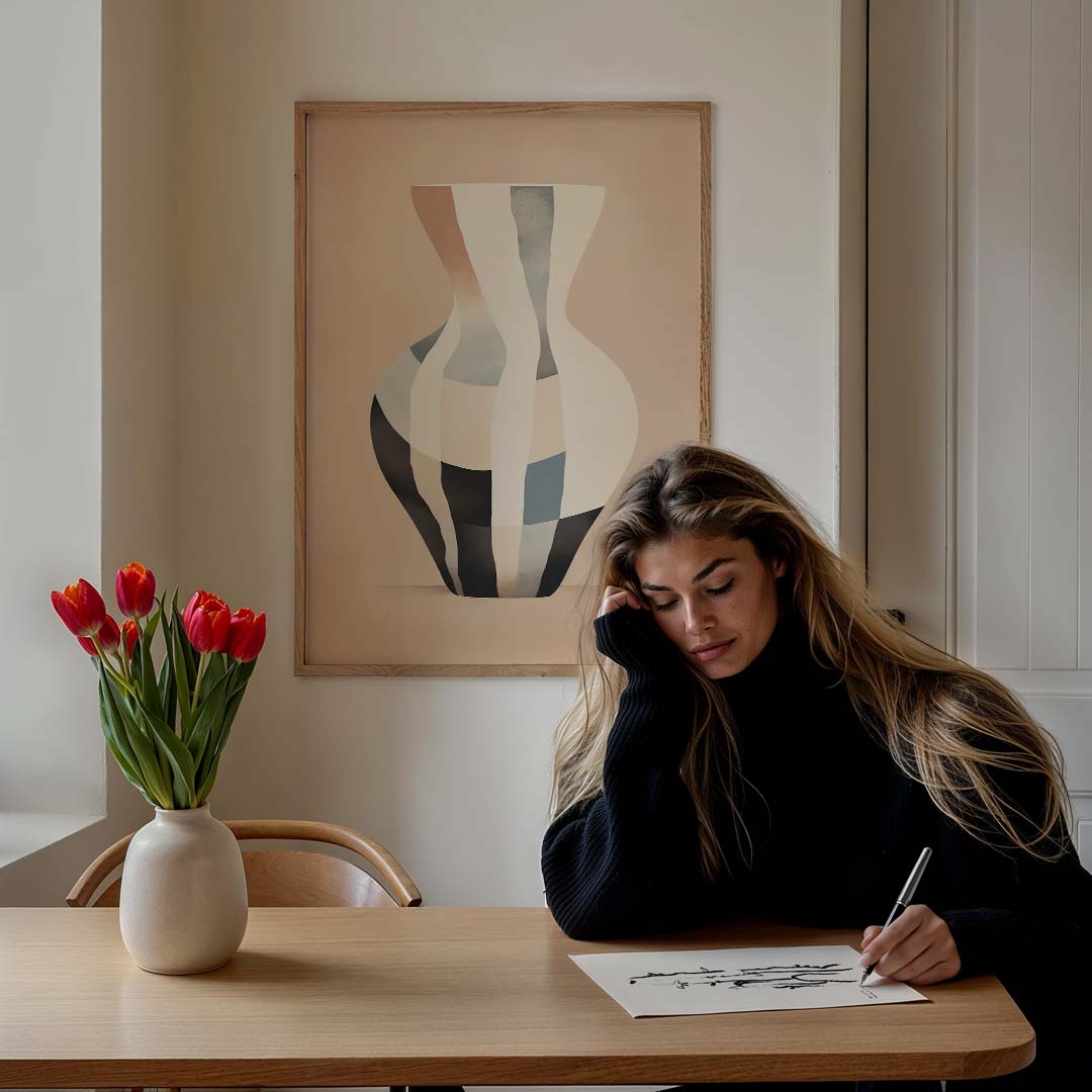 Abstracte Vaas Kunstposter – staande muurposter met abstracte vormen