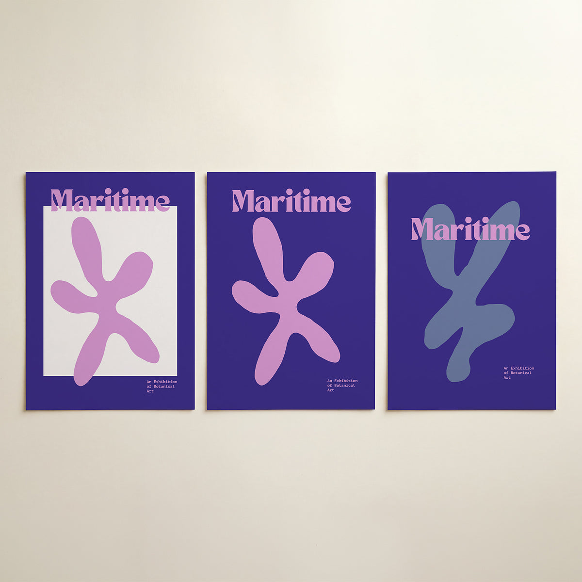 Vorm en kleur – driedelige posterset in interieur
