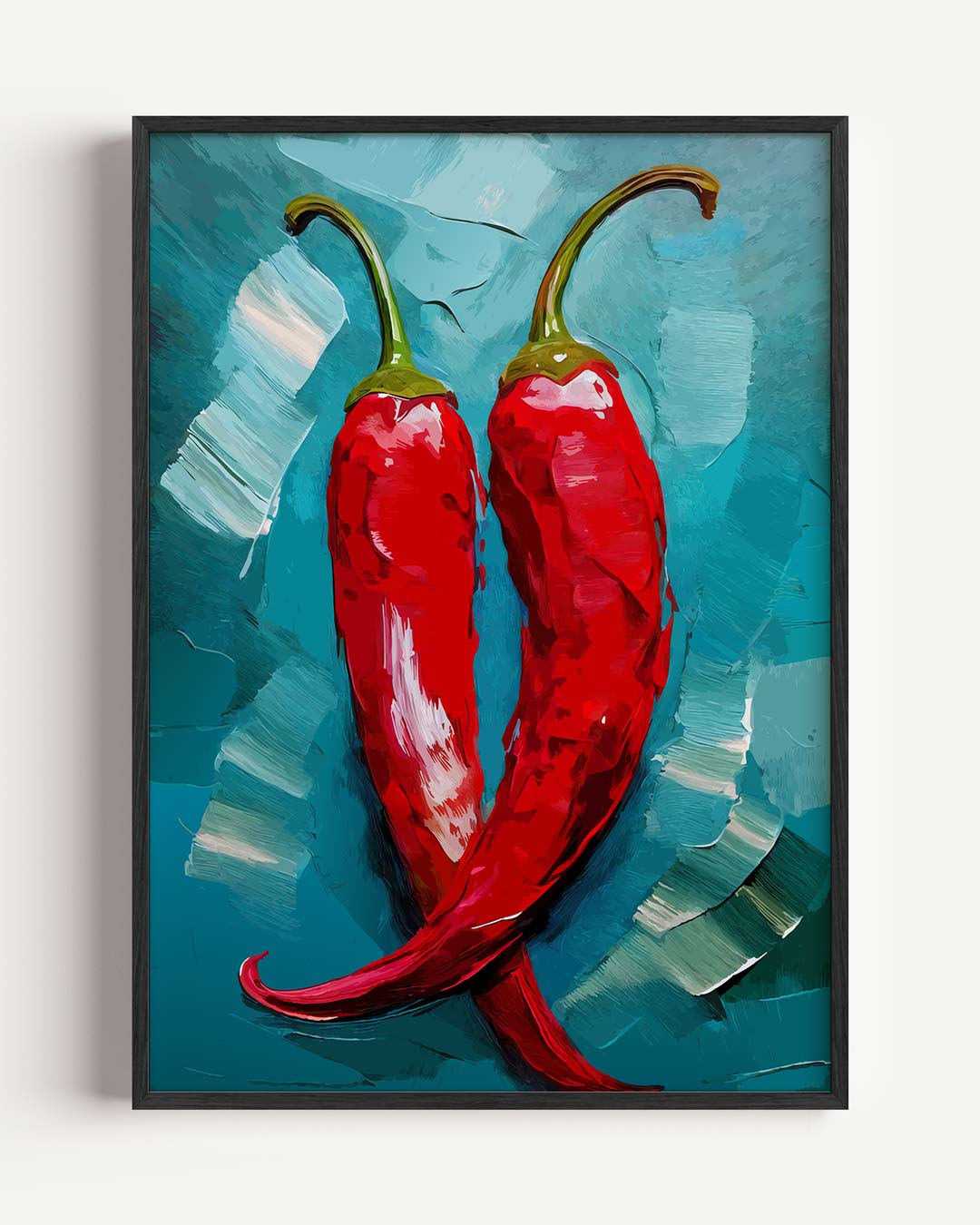 Spicy Chili Duo – keuken portret poster als wanddecoratie