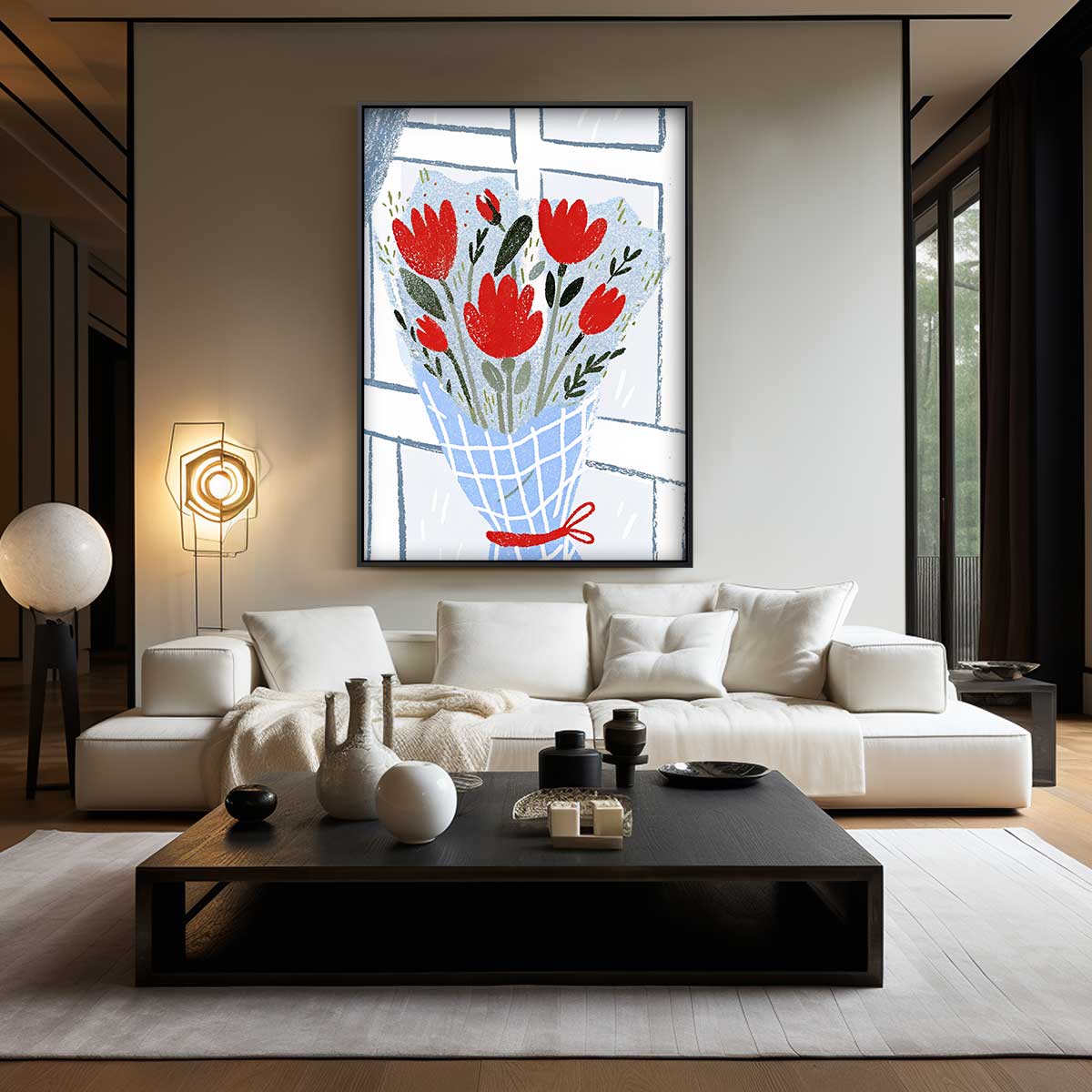 Bloeiend Raamzicht – modern portret kunstwerk van WallArtistic