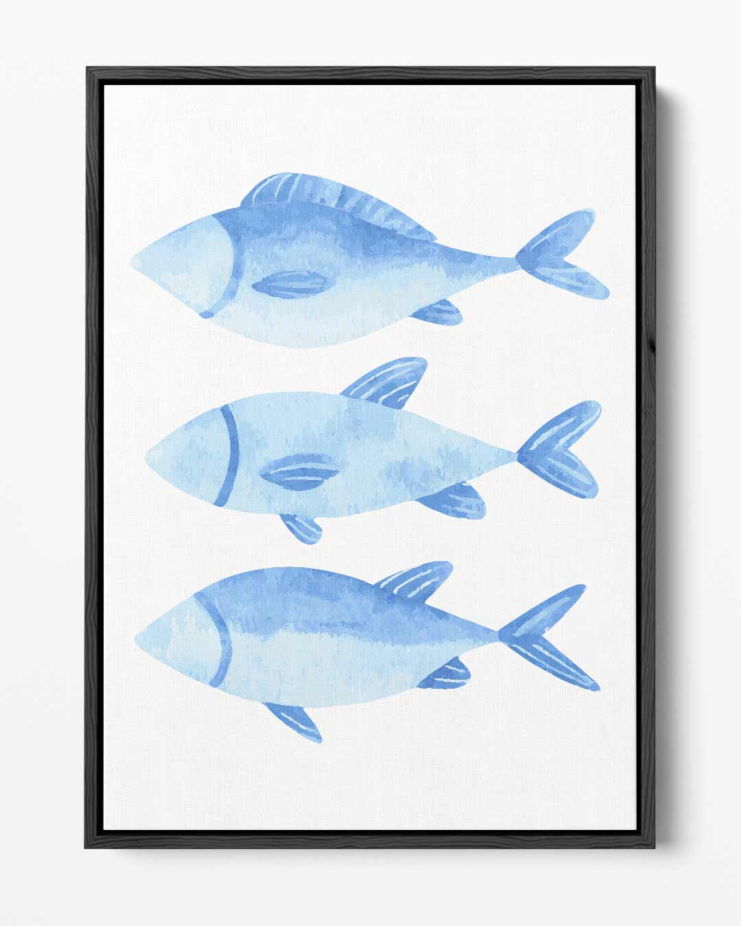 Blauw Waterverf Vissen Trio – portret kunstwerk als wanddecoratie