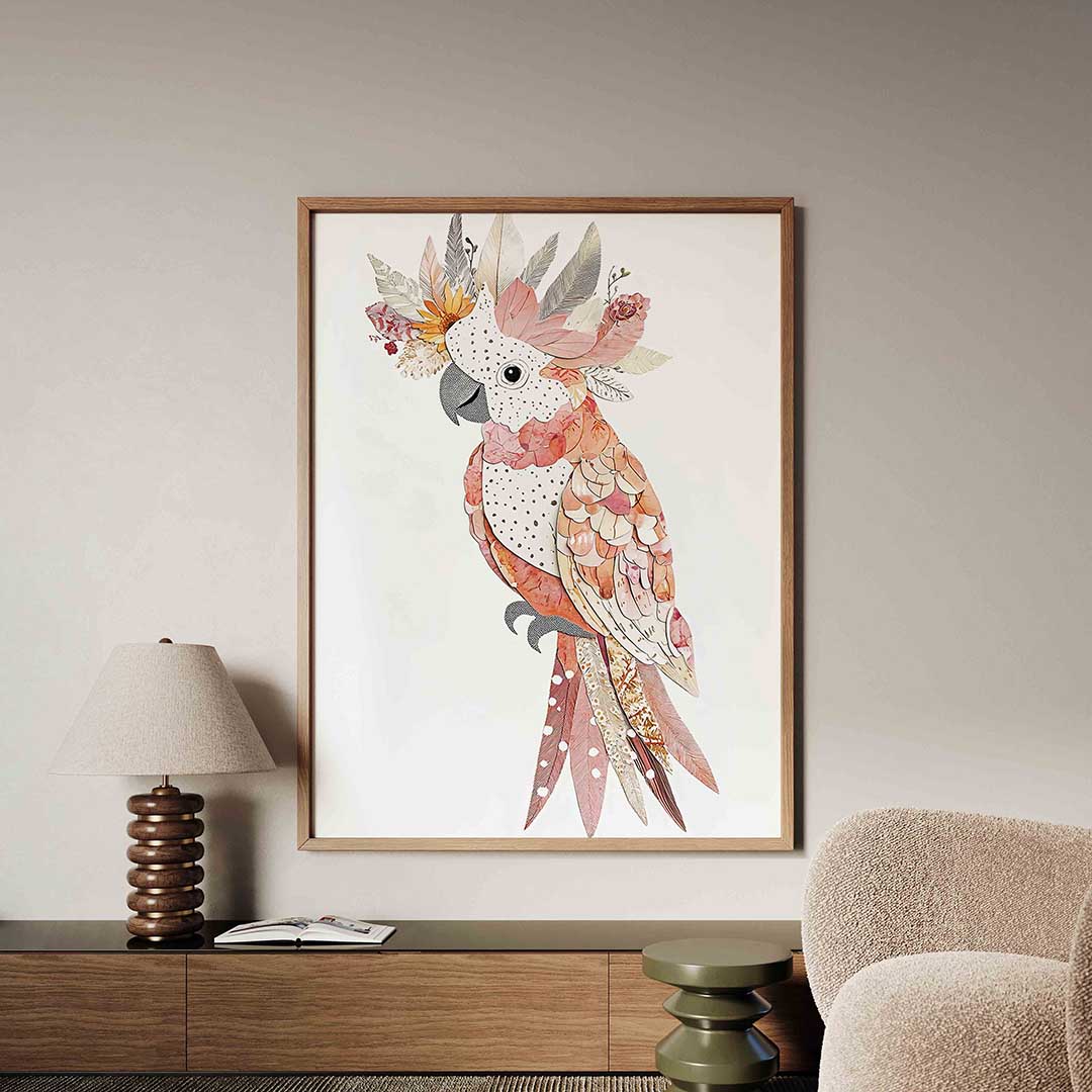 Papegaai met bloemen – dieren poster in staand formaat
