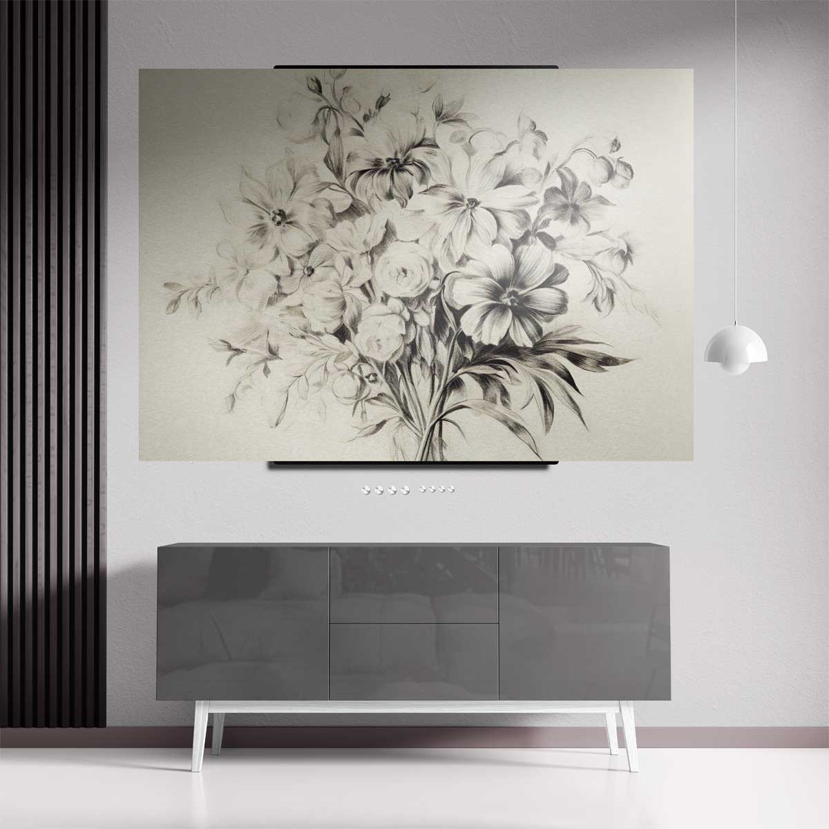 Bloemrijke Potloodtekening – dibond kunstwerk als wanddecoratie