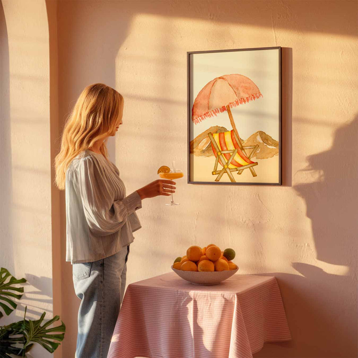 Strandstoel met Bergen – zeedierenposter als moderne staande wanddecoratie