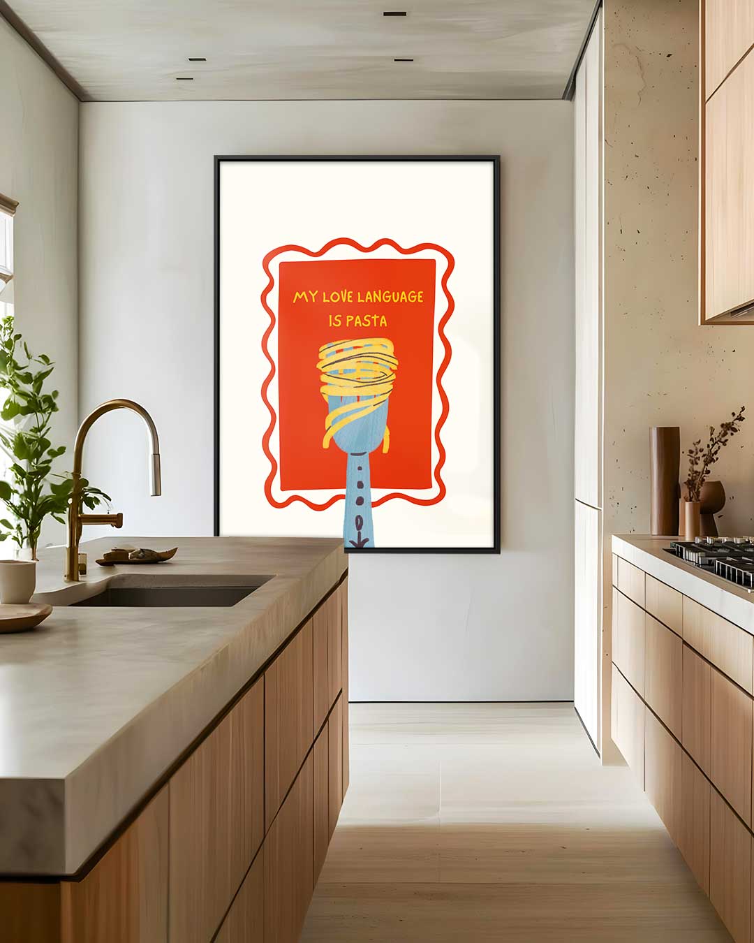 Pasta Liefdestaal – dibond wanddecoratie in staand formaat