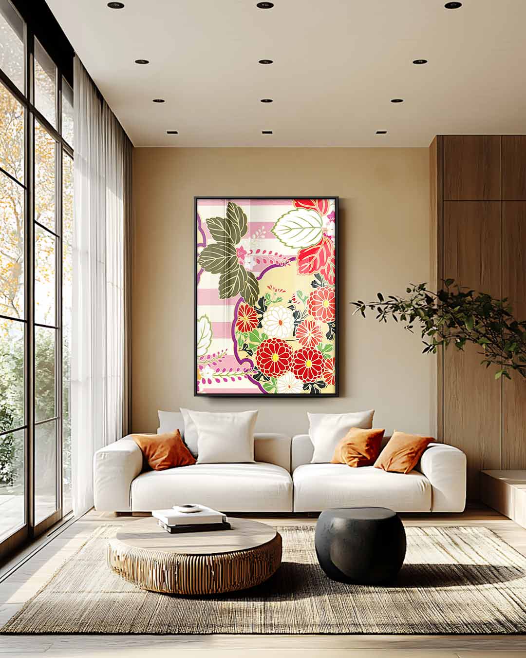 Bloemenpracht op Streepjes – staand kunstwerk voor modern interieur