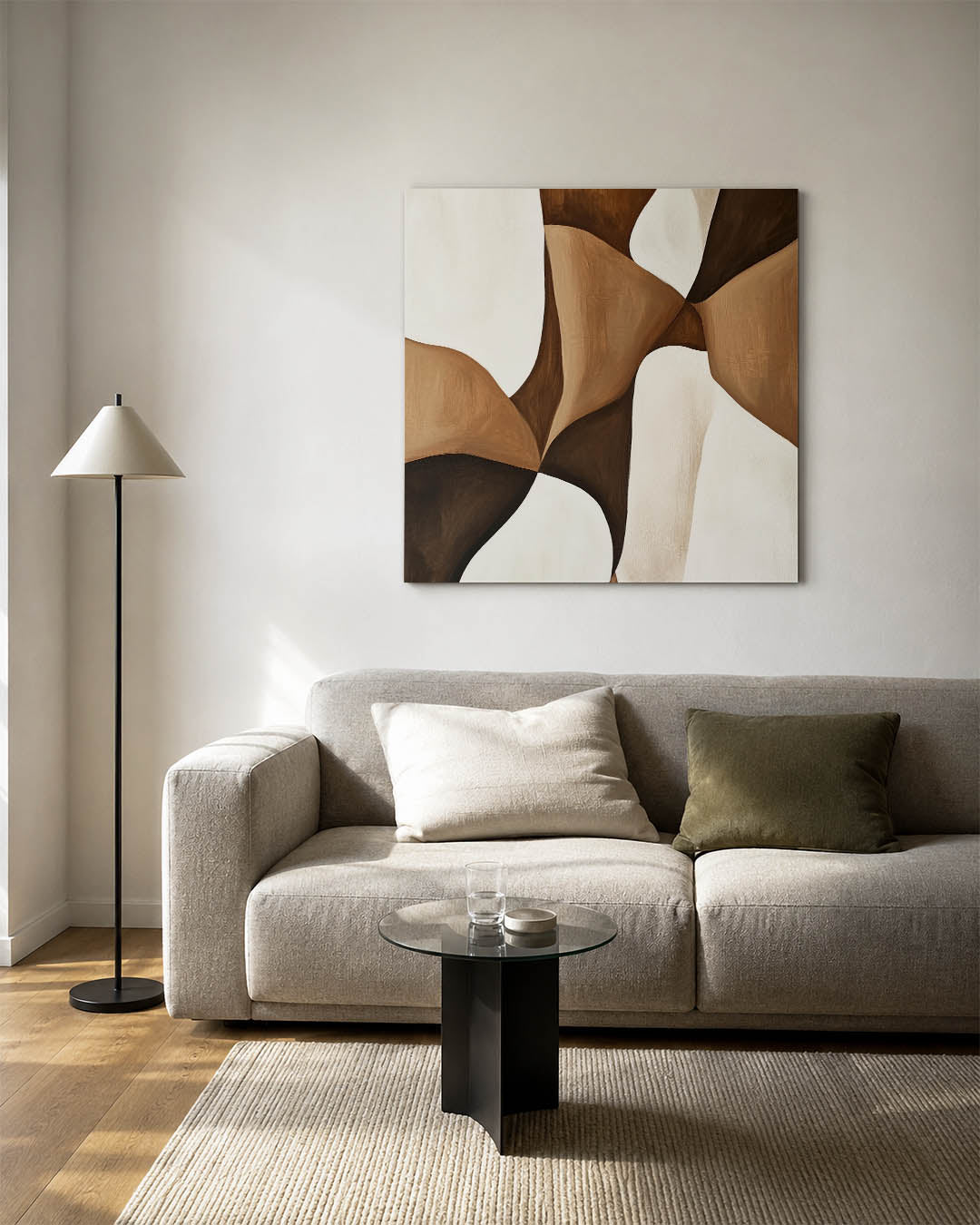 Organische vormen compositie kunstwerk – vierkante wanddecoratie – dit kunstwerk toont vloeiende, organische vormen in een