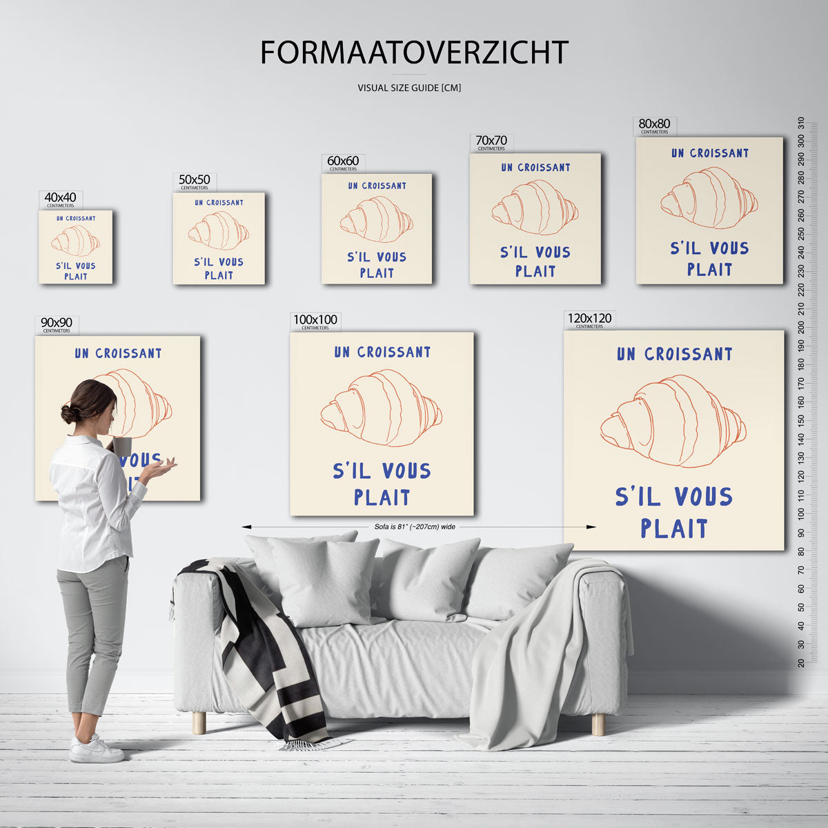 Croissant illustratie – vierkante muurposter voor keuken of eethoek