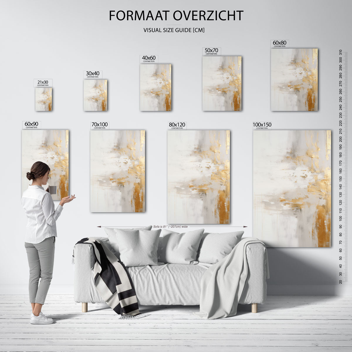 Goud en wit abstracte – staande muurposter met botanisch thema