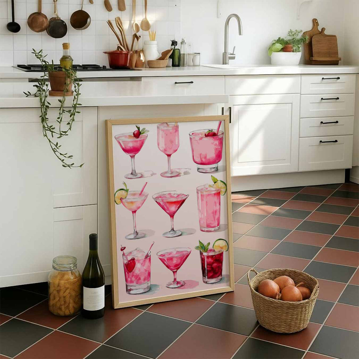Roze Cocktail Kunstposter – staande muurposter voor keuken of eethoek