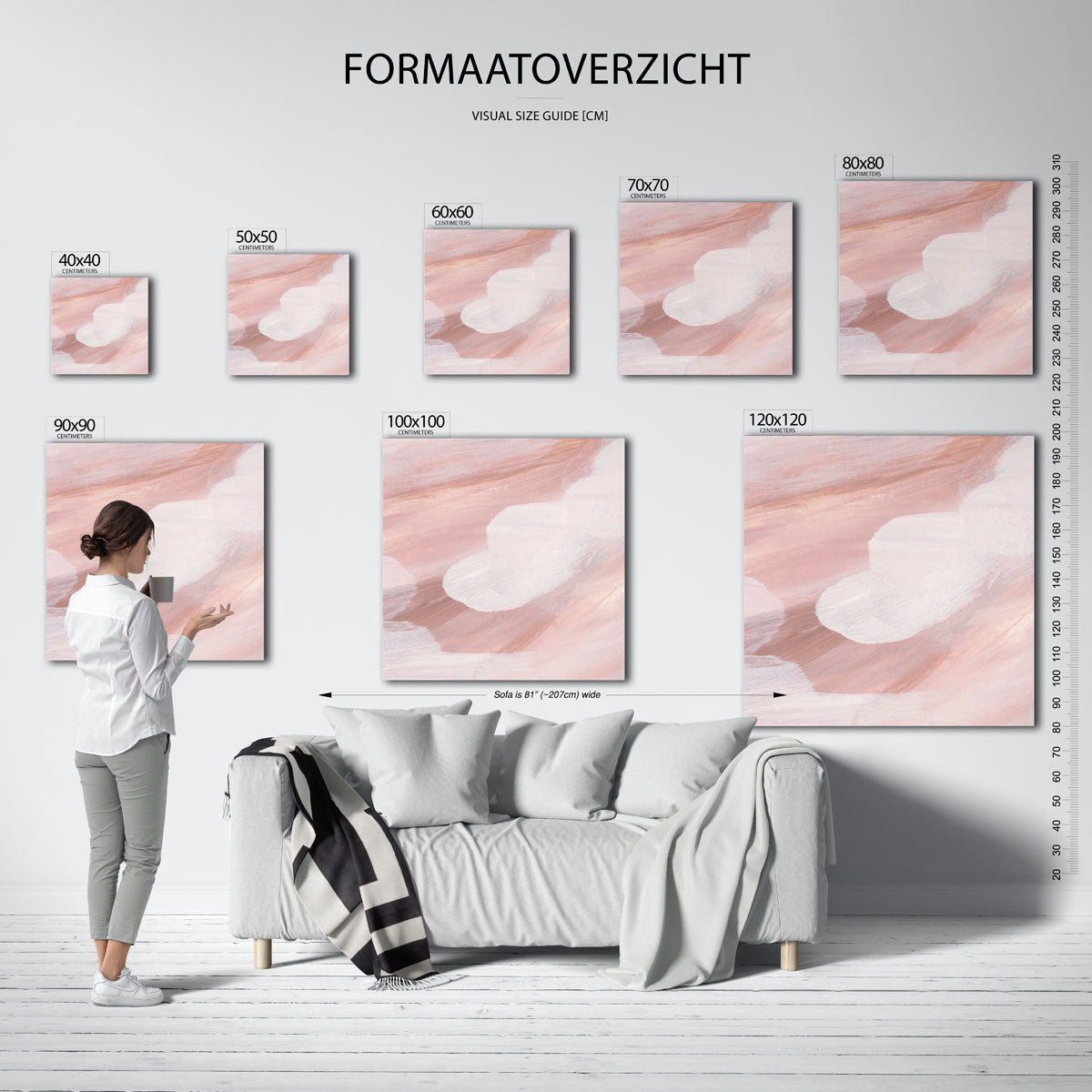Abstracte roze en witte – vierkante muurposter met artistieke uitstraling