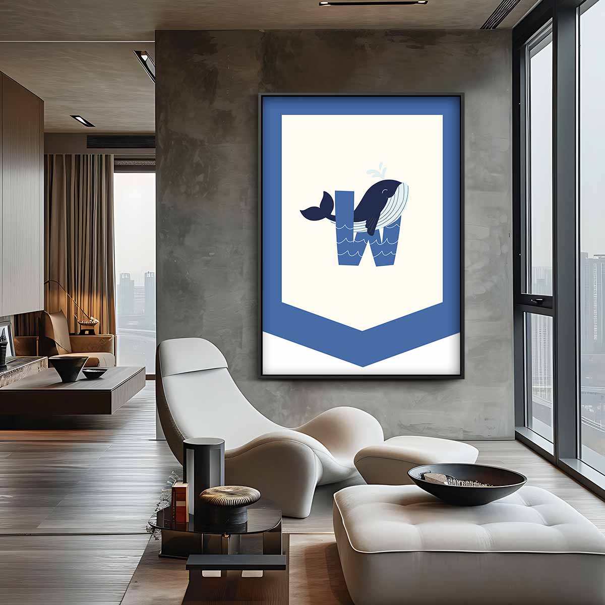 Speelse Walvis Alfabet Illustratie – canvas wanddecoratie in portret formaat