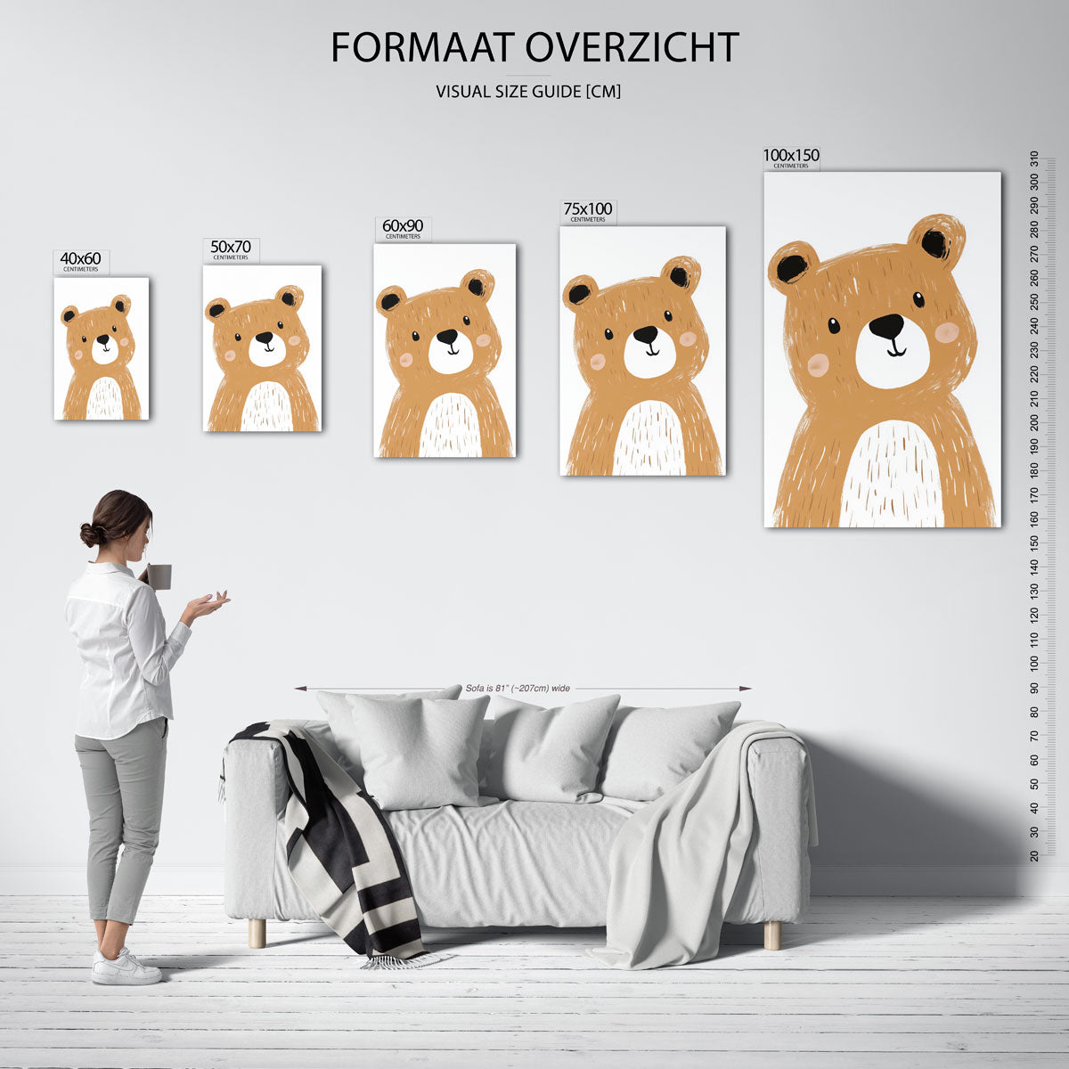 Vrolijke beer illustratie – staande wanddecoratie van WallArtistic