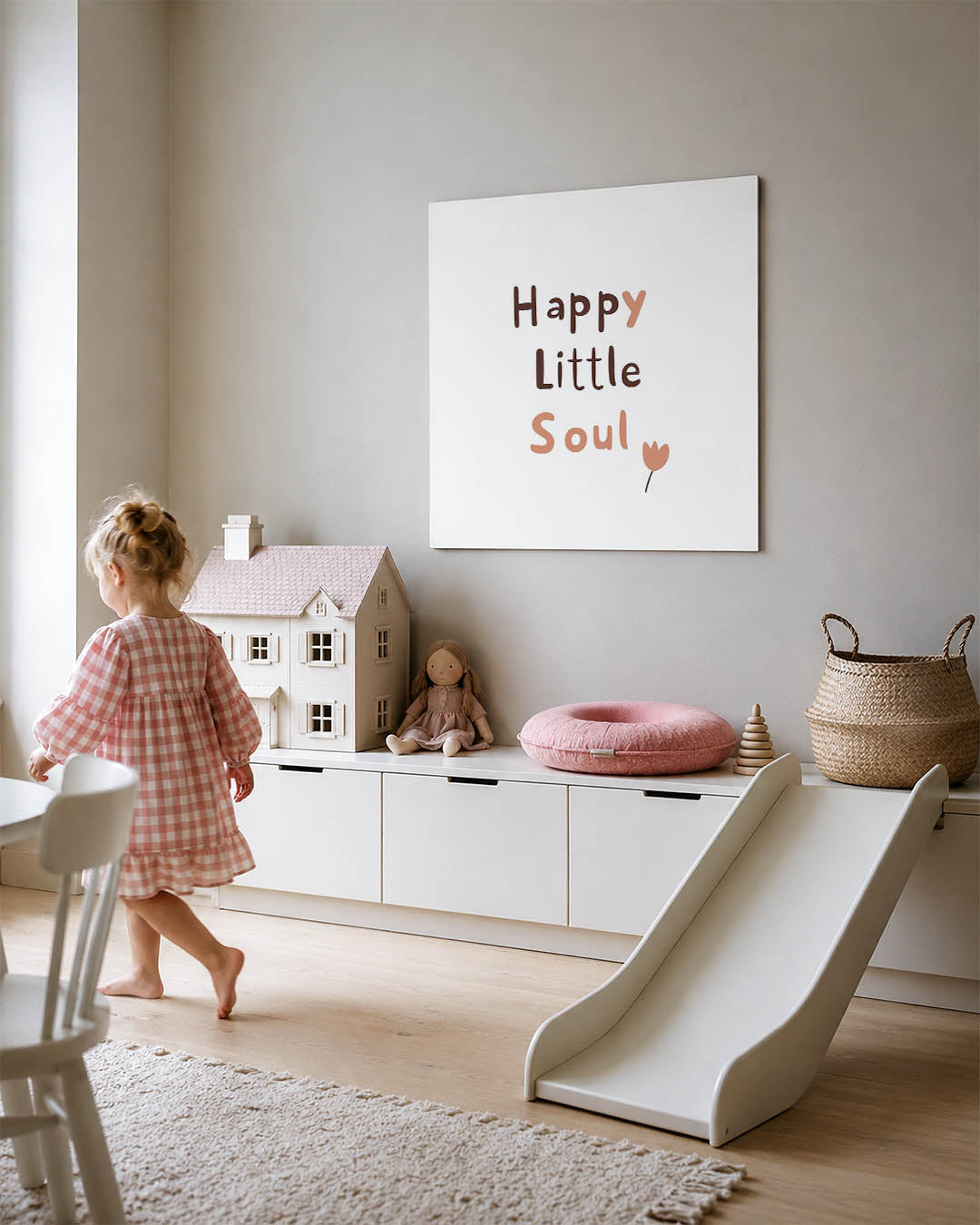 Vrolijke tekst kunstwerk – tweede productweergave – dit werk toont een positieve boodschap in speelse letters met een kleine
