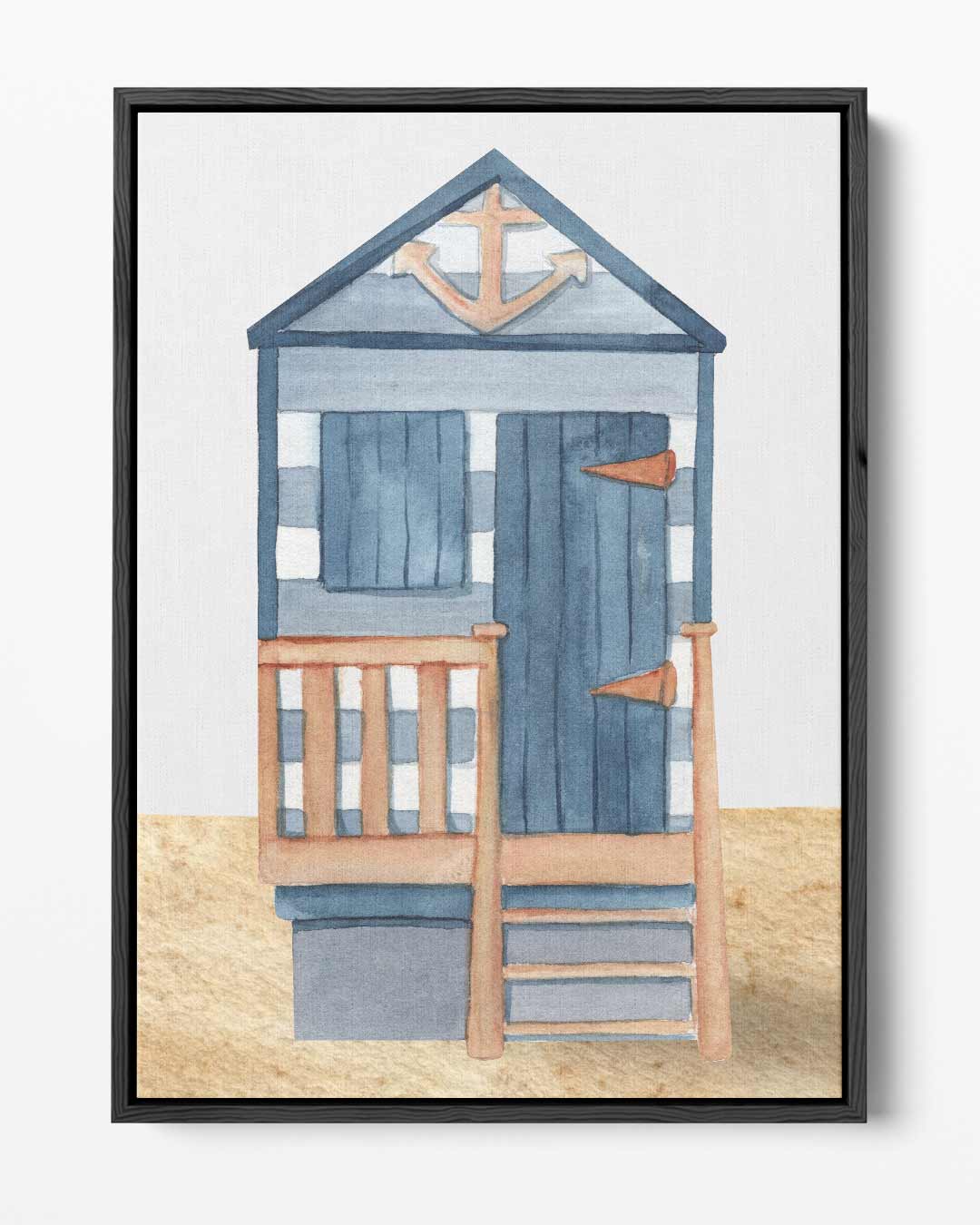 Strandhuisje in blauw – portret kunstwerk als wanddecoratie
