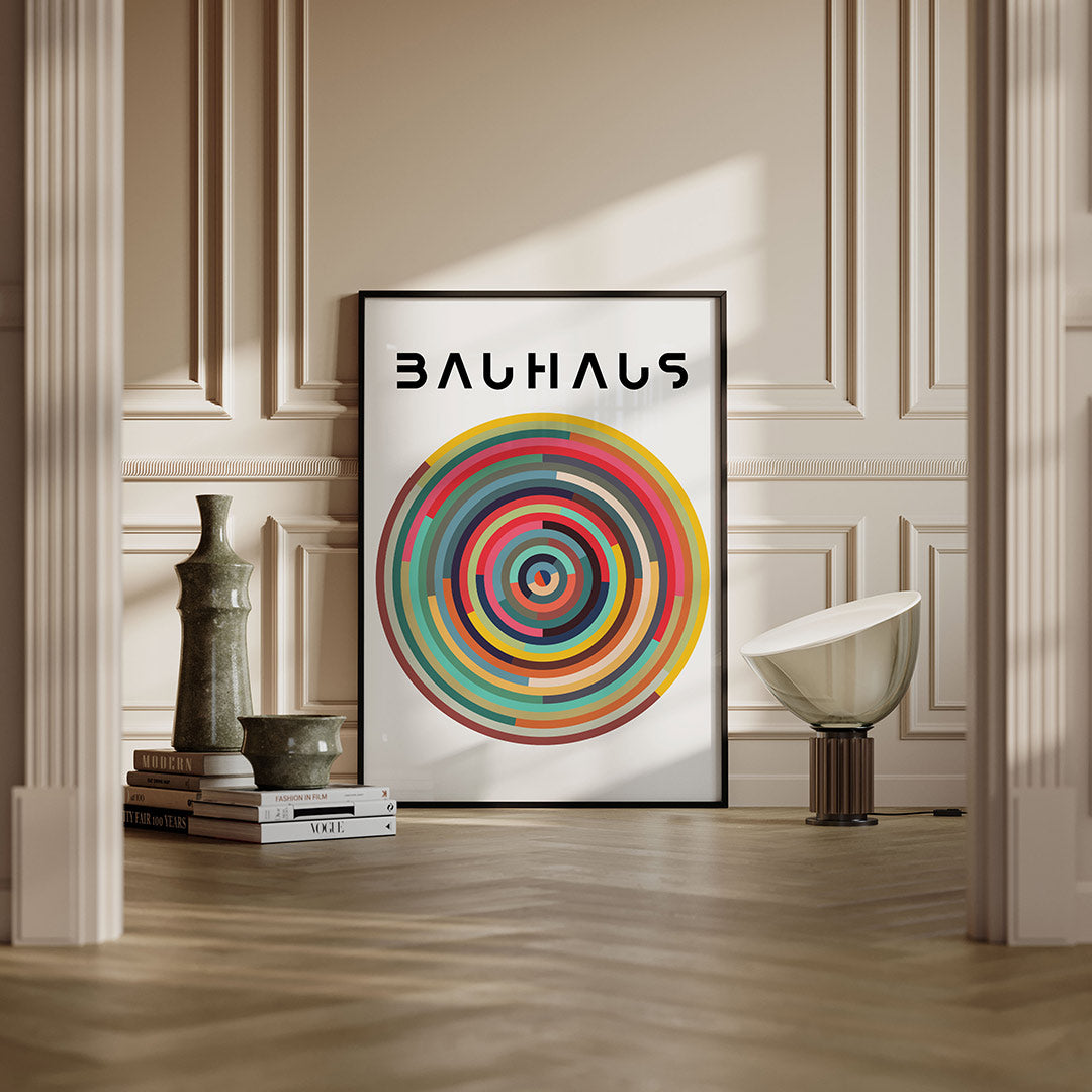 Cirkelvormen en kleur – moderne Bauhaus wandkunst als poster