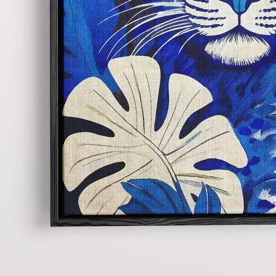 Blauwe Jungleluipaard Kunstwerk – plexiglas wanddecoratie in portret formaat