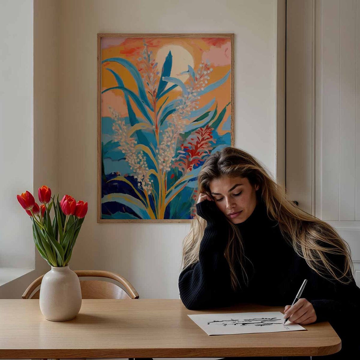 Zonnige Dageraad Botanische – bloemen poster als moderne staande wanddecoratie
