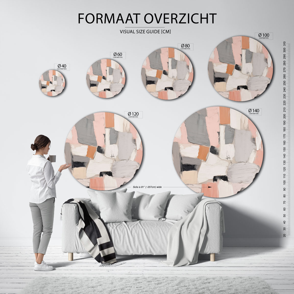 Abstracte vormen – ronde muurcirkel met kleurrijke illustratie