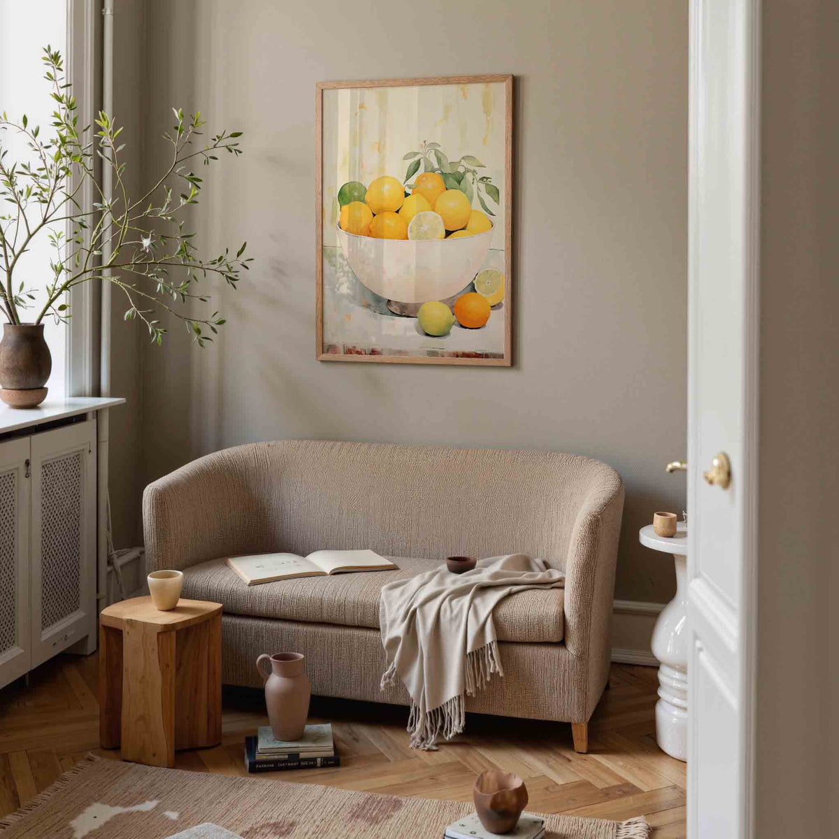 Citrusvruchten in schaal – botanische poster in staand formaat